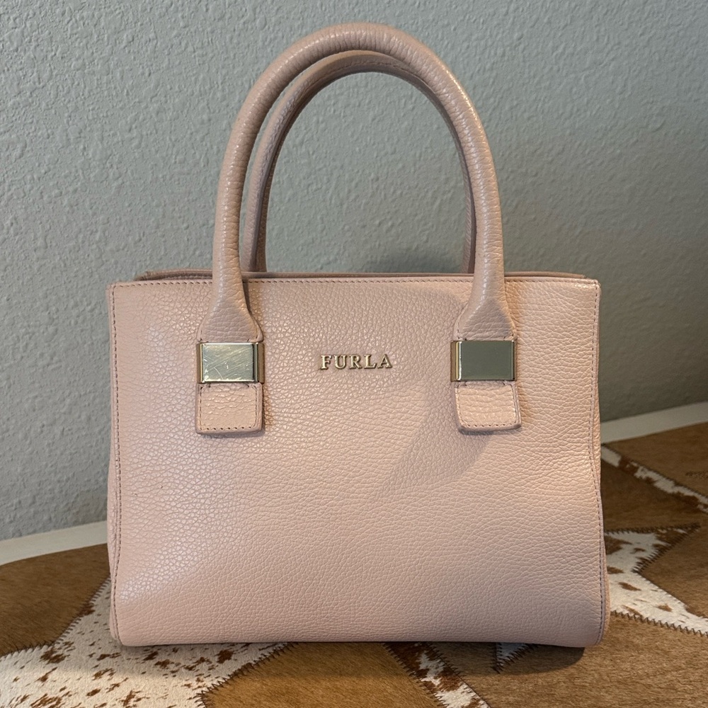 Furla Blush Pink Pebbled Leather Bag with Gold Hardware